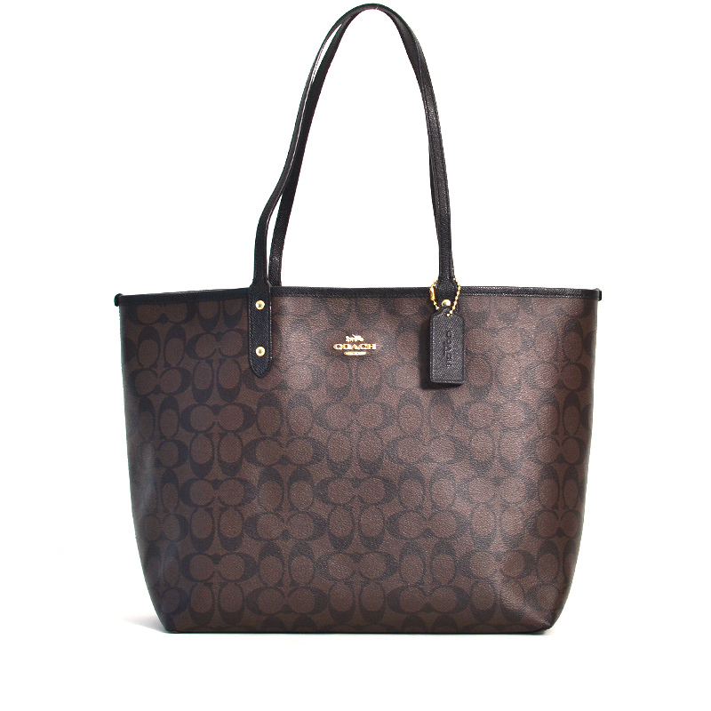 Coach Reversible City Tote Signature Brown Black - Averand