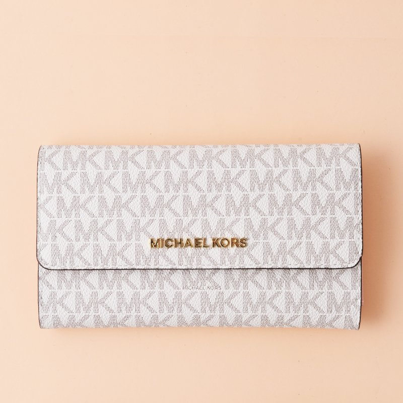 Michael Kors Jet Set Travel Tri-Fold Wallet Signature Vanilla Pastel ...
