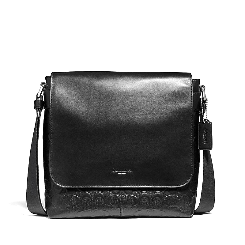 Coach Charles Small Messenger In Signature Leather Black