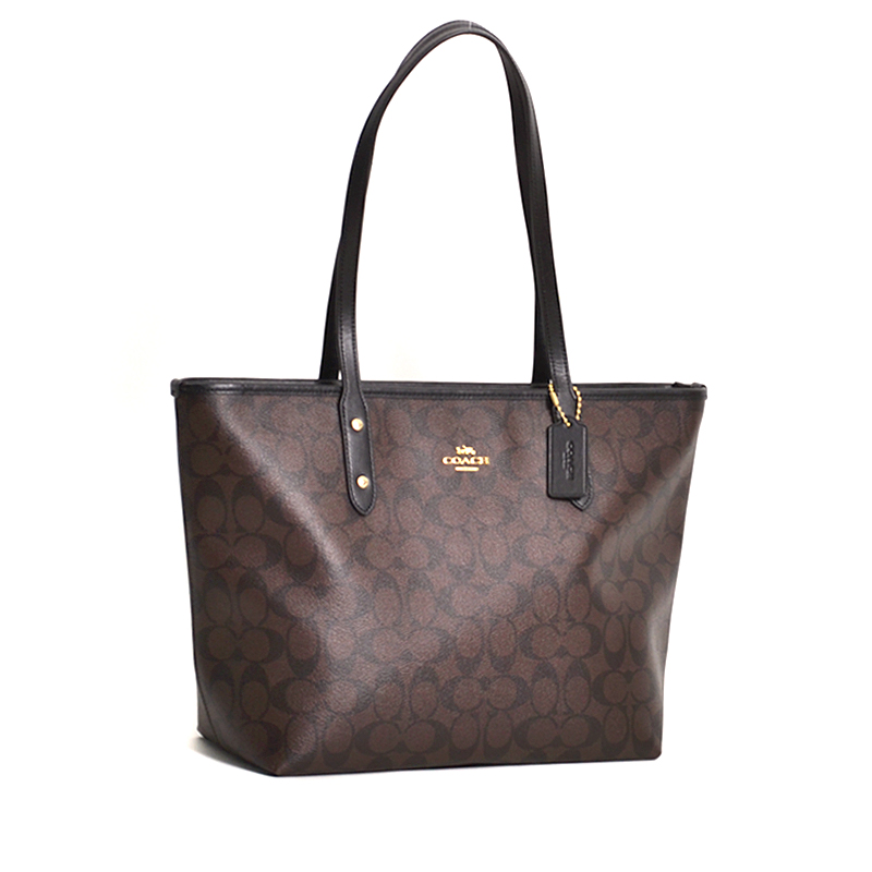 Coach City Zip Tote Signature Brown Black Averand