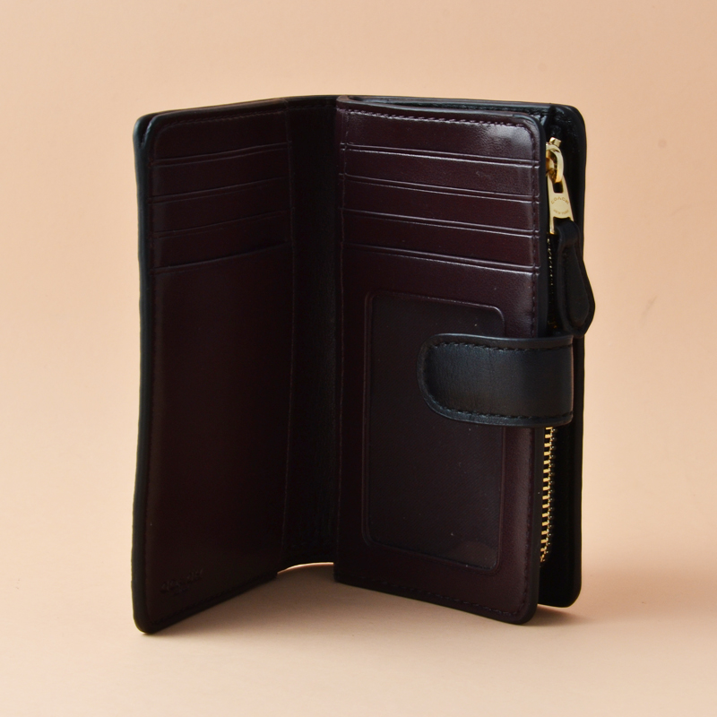 Coach Medium Corner Zip Wallet Signature Patent Leather Black Averand