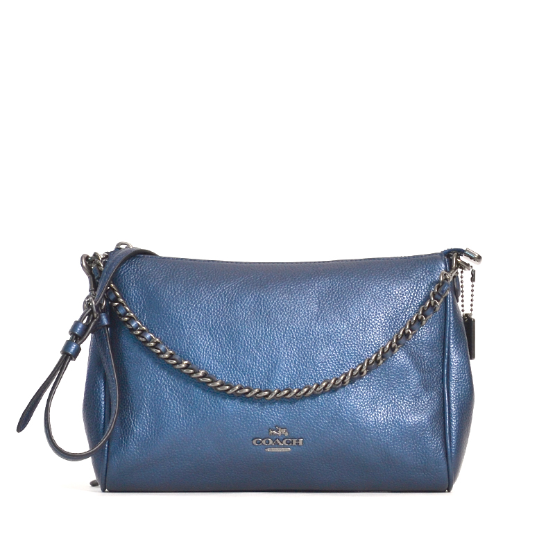 Coach Carrie Crossbody Pebble Leather Metallic Navy Averand