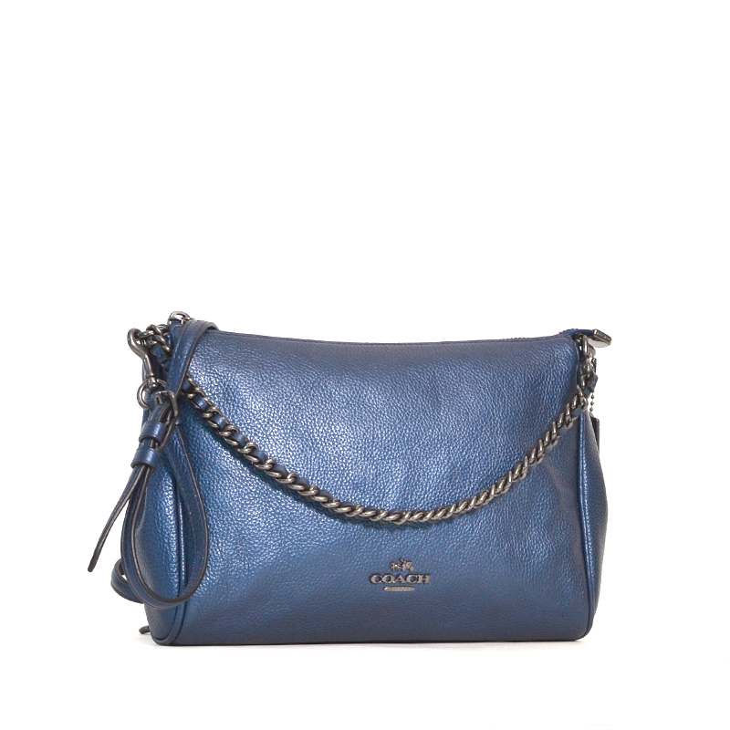 Coach Carrie Crossbody Pebble Leather Metallic Navy - Averand