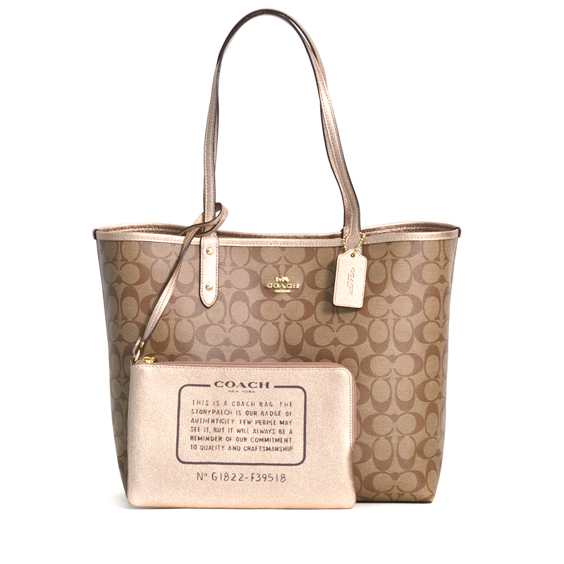 Coach Reversible City Tote Signature Khaki Rose Gold - Averand