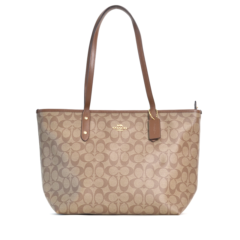 Coach City Zip Tote Signature Khaki Saddle 2 - Averand