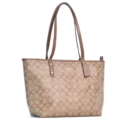 Coach City Zip Tote Signature Khaki Saddle 2 - Averand