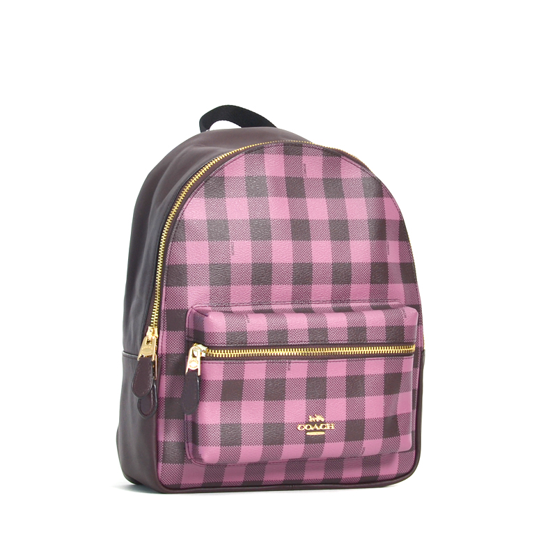 Coach Gingham Med Charlie Backpack Primrose Multi