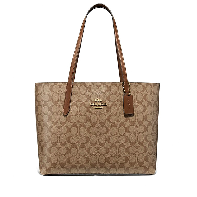 Coach Avenue Tote Signature Khaki Saddle 2 Averand