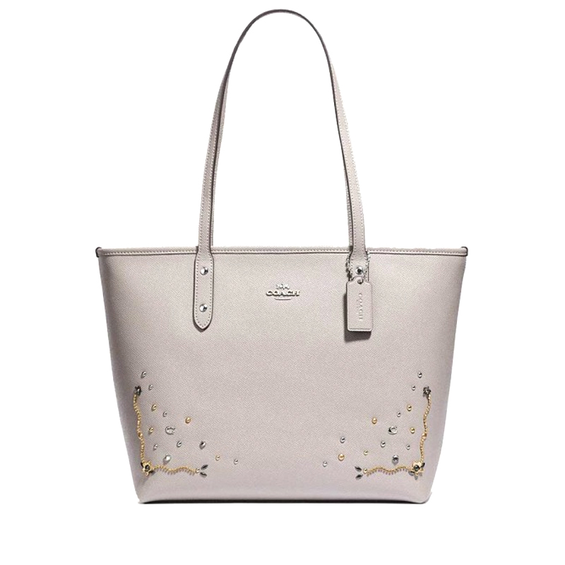 Coach City Zip Tote Stardust Crystal Rivets Grey Birch Multi - Averand