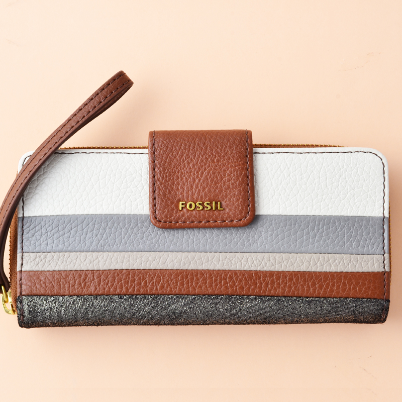 Fossil Madison Zip Clutch Neutral Stripe