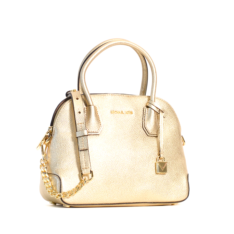 Michael Kors Mercer MD Dome Satchel Leather Pale Gold - Averand