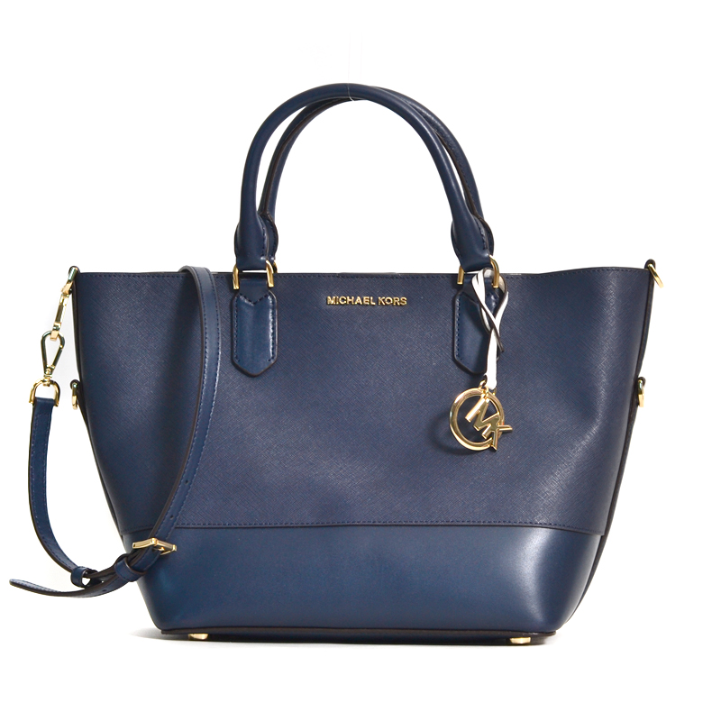 Michael Kors Trista LG Grab Bag Leather Navy White - Averand