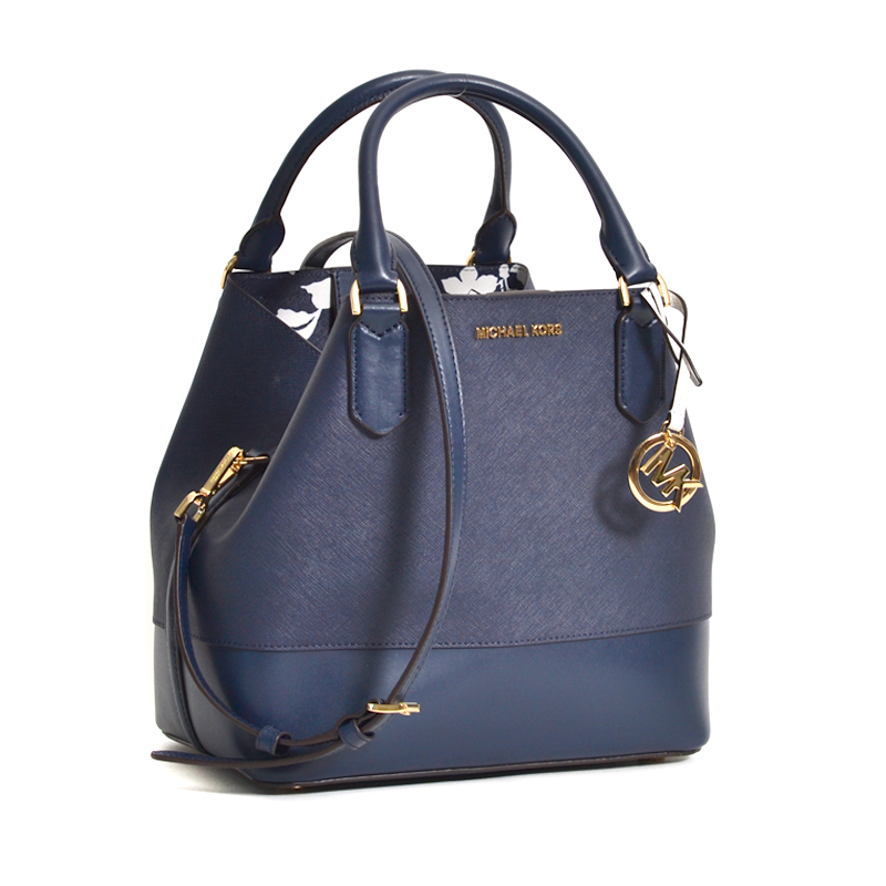 Michael Kors Trista LG Grab Bag Leather Navy White - Averand