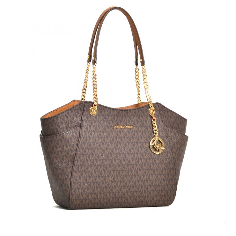 Michael Kors Jet Set Travel Large Chain Tote Signature Brown Acorn 2 Averand