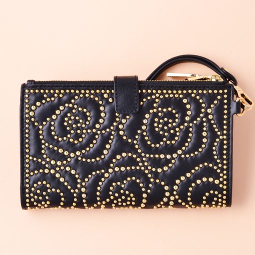 Michael Kors Adele Rose Studded Leather Smartphone Wallet Black