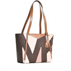 whitney small leather and logo cutout tote bag
