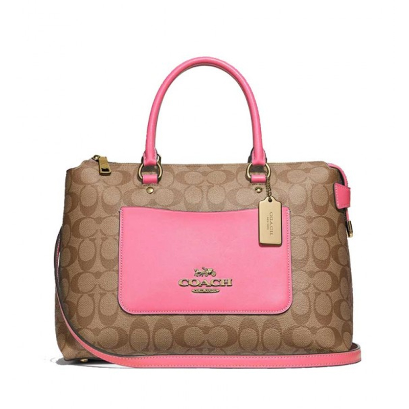 Coach Emma Satchel Signature Khaki Pink Ruby - Averand