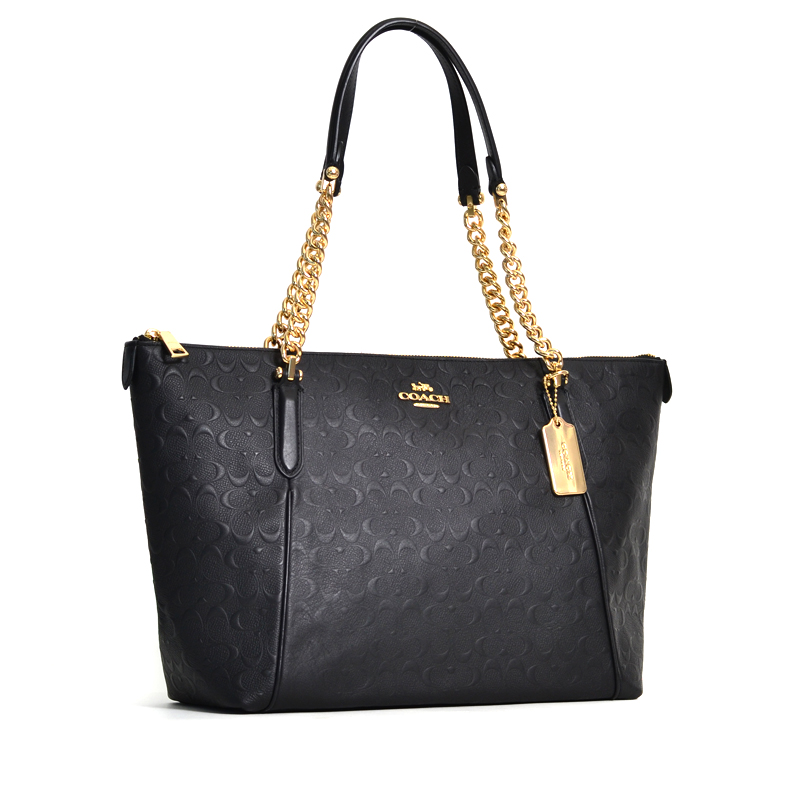 Coach Ava Chain Tote Signature Leather Black - Averand