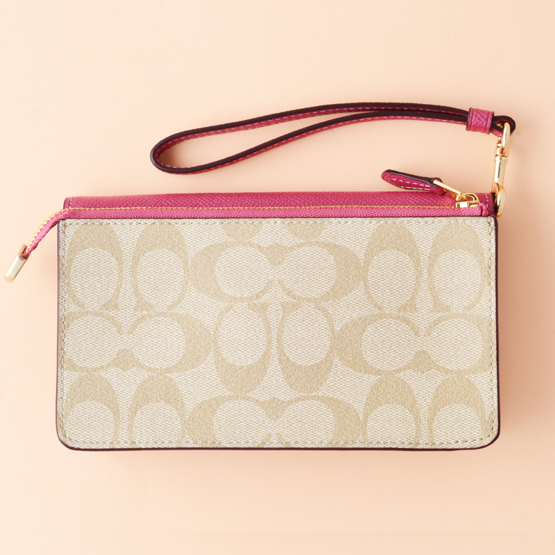 Coach Foldover Wristlet Signature Light Khaki Rouge Averand