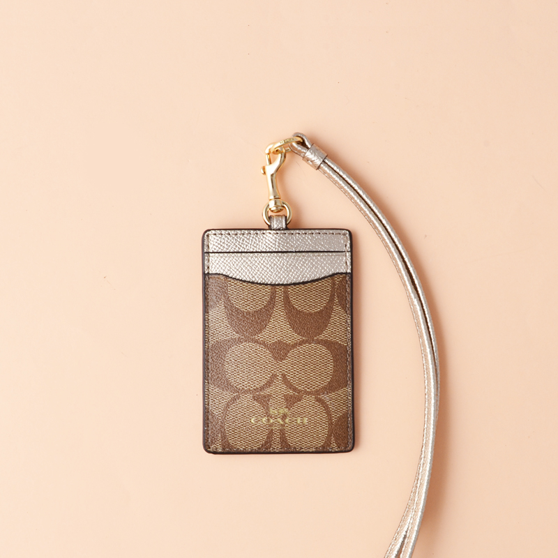Coach ID Lanyard Signature Khaki Platinum Averand