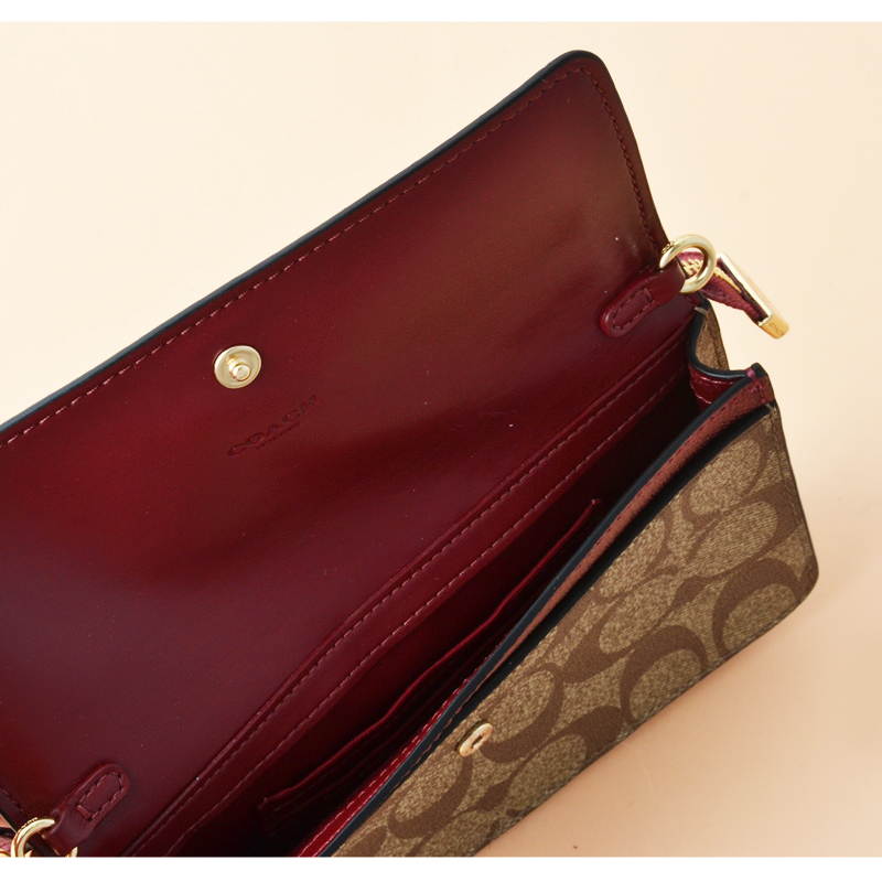 Coach Foldover Wristlet Signature Khaki Metallic Wine Averand