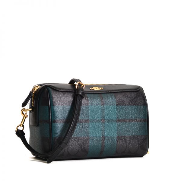 Coach Crossbody Field Plaid Print Signature Black Deep Ocean