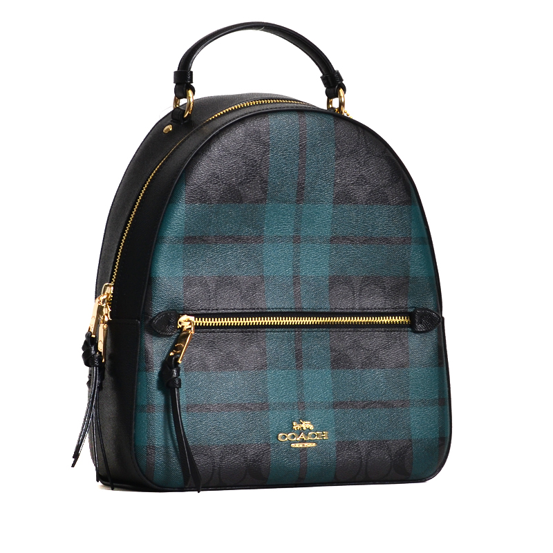 Coach Jordyn Backpack Field Plaid Print Signature Black Deep Ocean