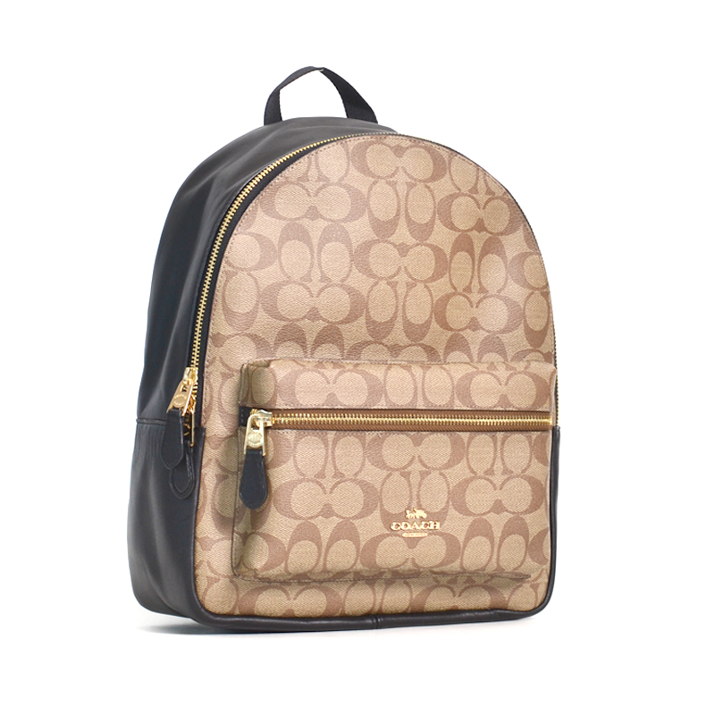 Coach Medium Charlie Backpack Signature Khaki Black - Averand