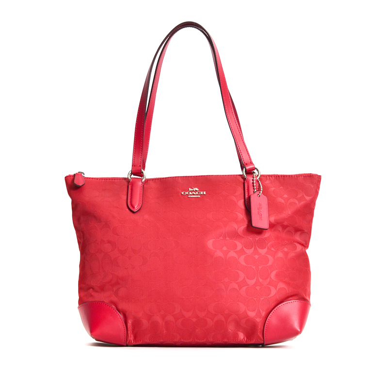 Coach Zip Top Tote Signature Nylon True Red Averand