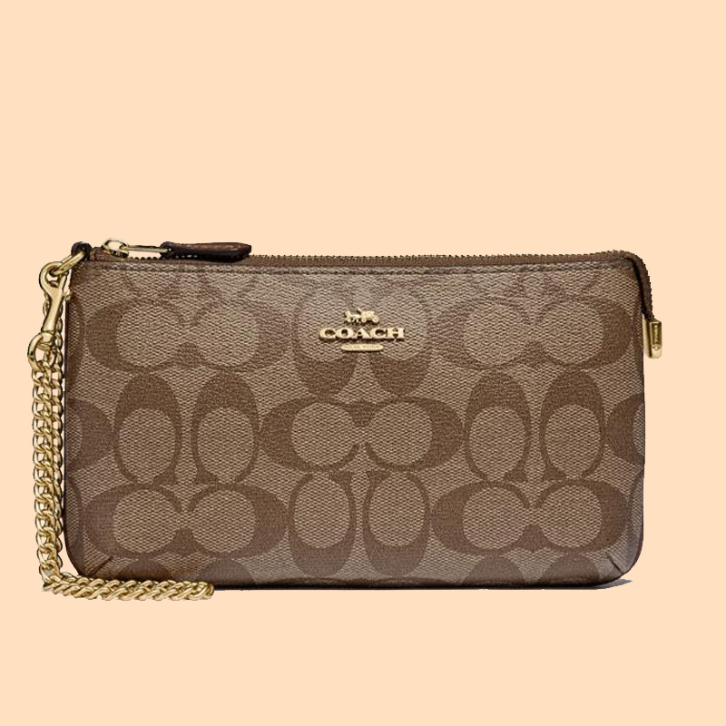 Coach Large Wristlet Signature Khaki Saddle 2 Averand