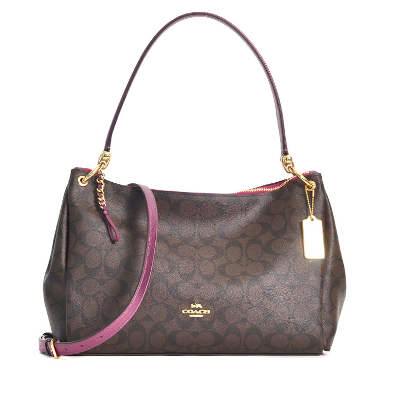 Coach Mia Shoulder Bag Signature Brown Metallic Berry Averand