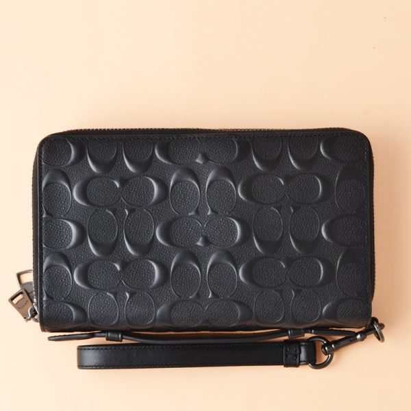 Coach Double Zip Travel Organizer Signature Leather Black Averand