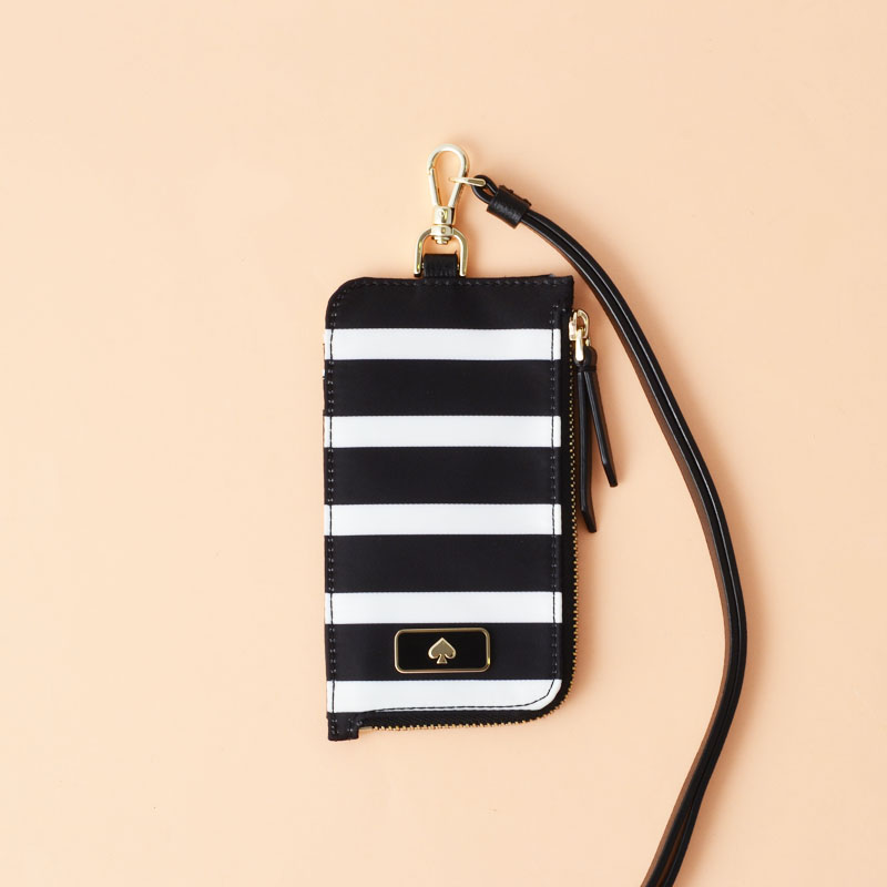 Kate Spade Dawn Sailing Stripe Card Case Lanyard Black Multi