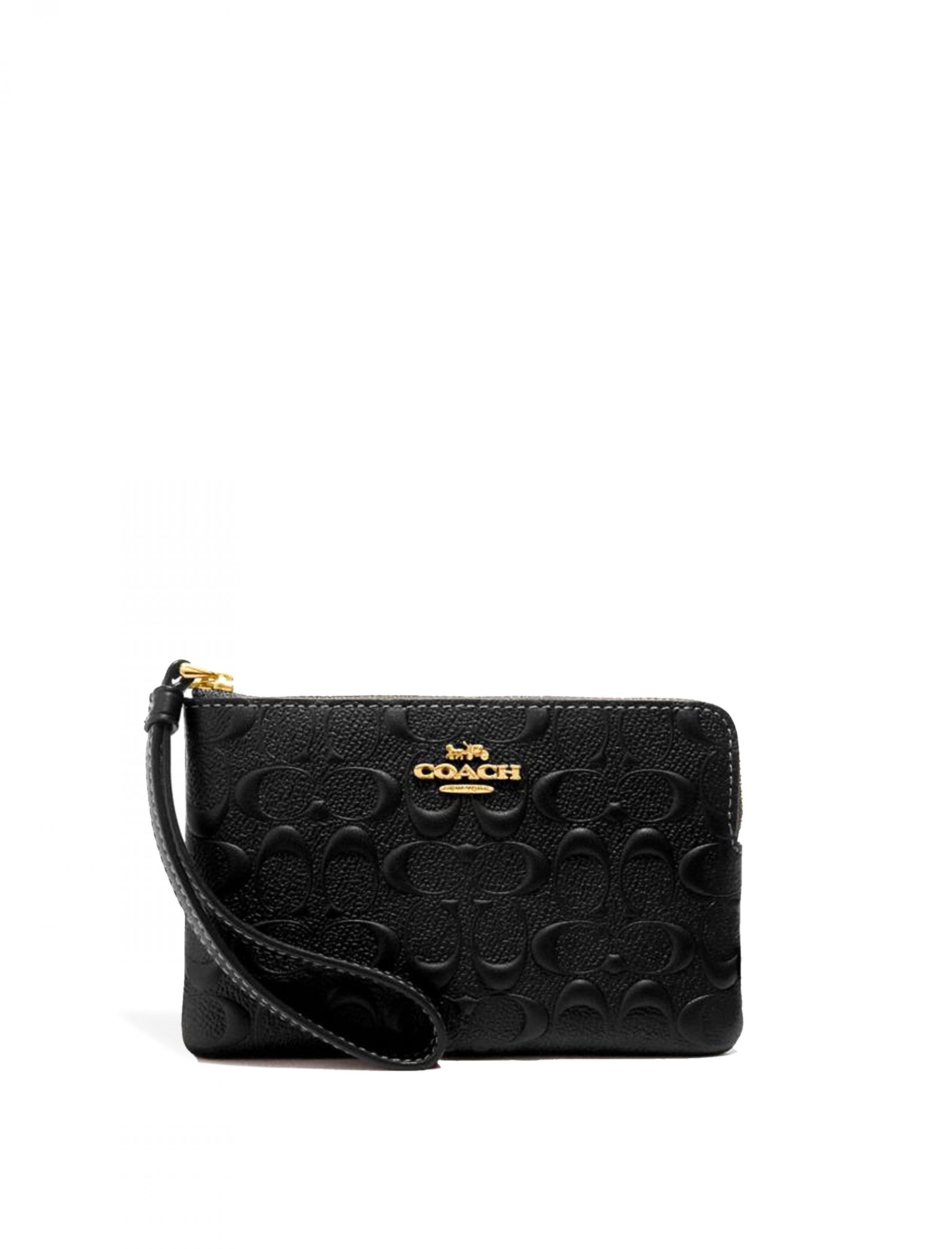 Coach Corner Zip Wristlet Signature Leather Black Averand