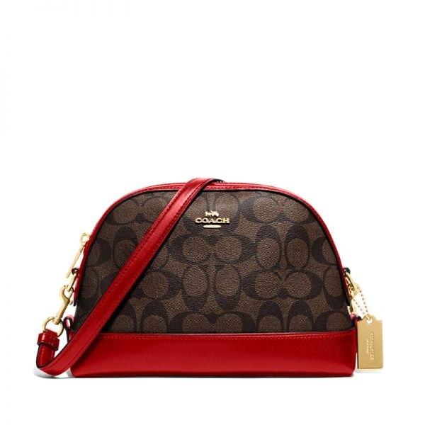 Coach Dome Crossbody Signature Brown True Red Averand