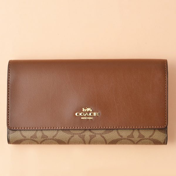 Coach Trifold Wallet Signature Khaki Saddle 2 Averand