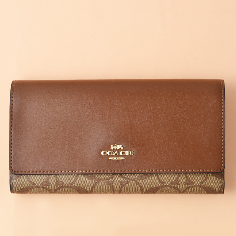 Coach Trifold Wallet Signature Khaki Saddle 2 Averand