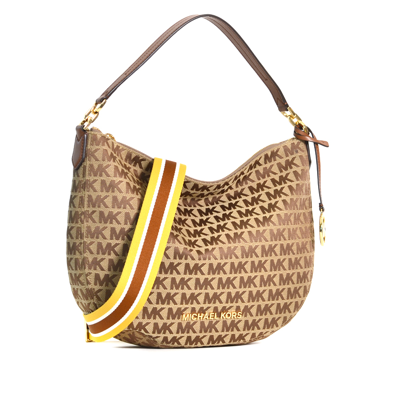 Michael Kors Bedford Medium Crescent Shoulder Signature Beige Ebony ...