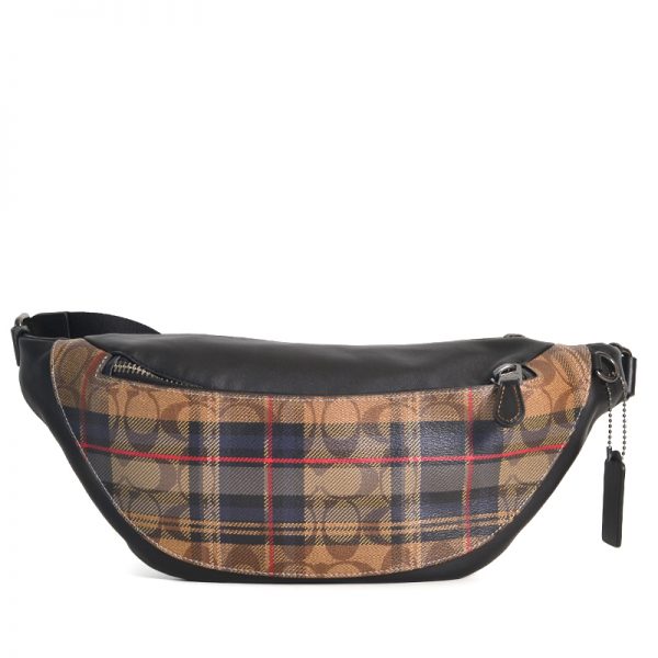 Coach Warren Belt Bag Plaid Print Signature Khaki Multi Averand