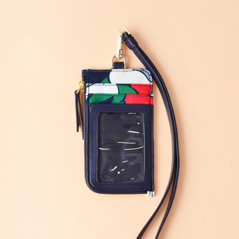 Kate Spade Down Breezy Floral Card Case Lanyard Black Blue Multi Averand