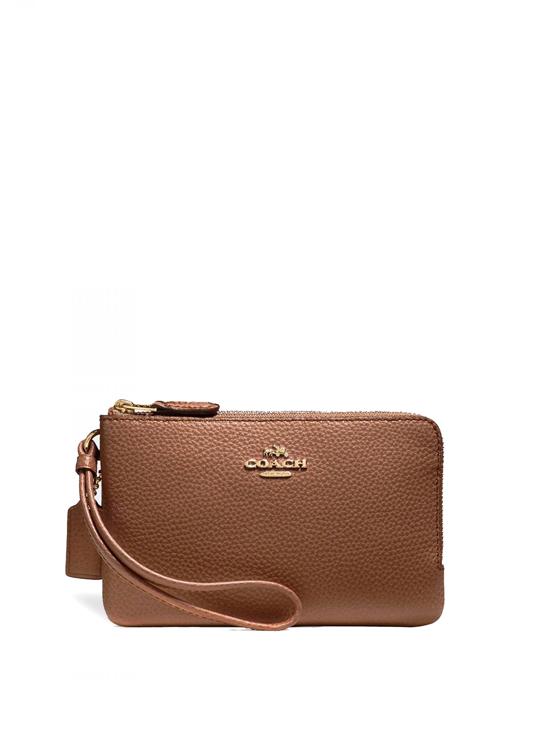 Coach Double Corner Zip Wristlet Saddle Averand