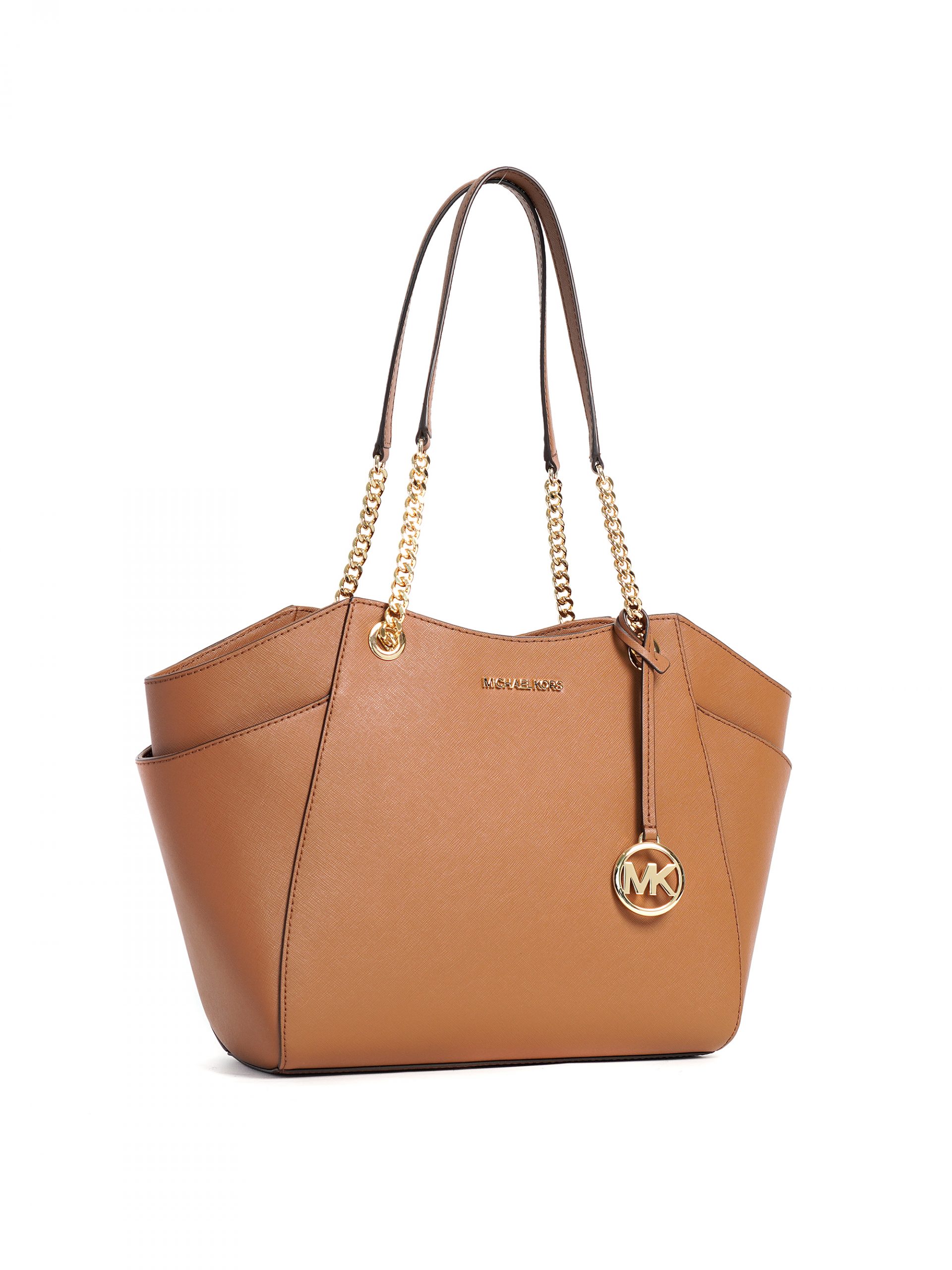 Michael Kors Jet Set Travel Womens Large Leather Chain Shoulder Tote Bag  (Camel Multi) 35H1GTVT3L-camel - AllGlitters