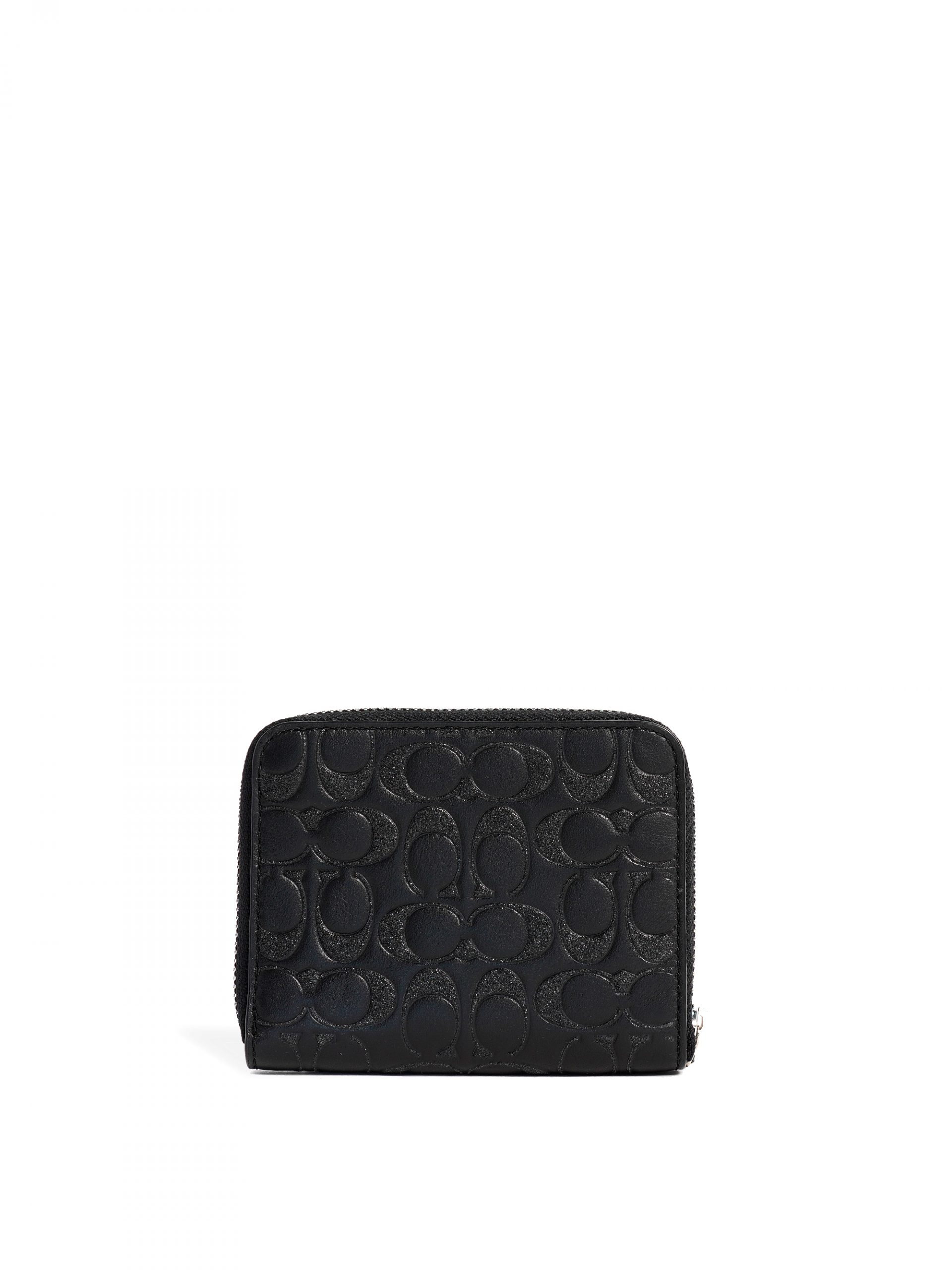 Coach Small Zip Around Wallet Signature Leather Glitter Black - Averand