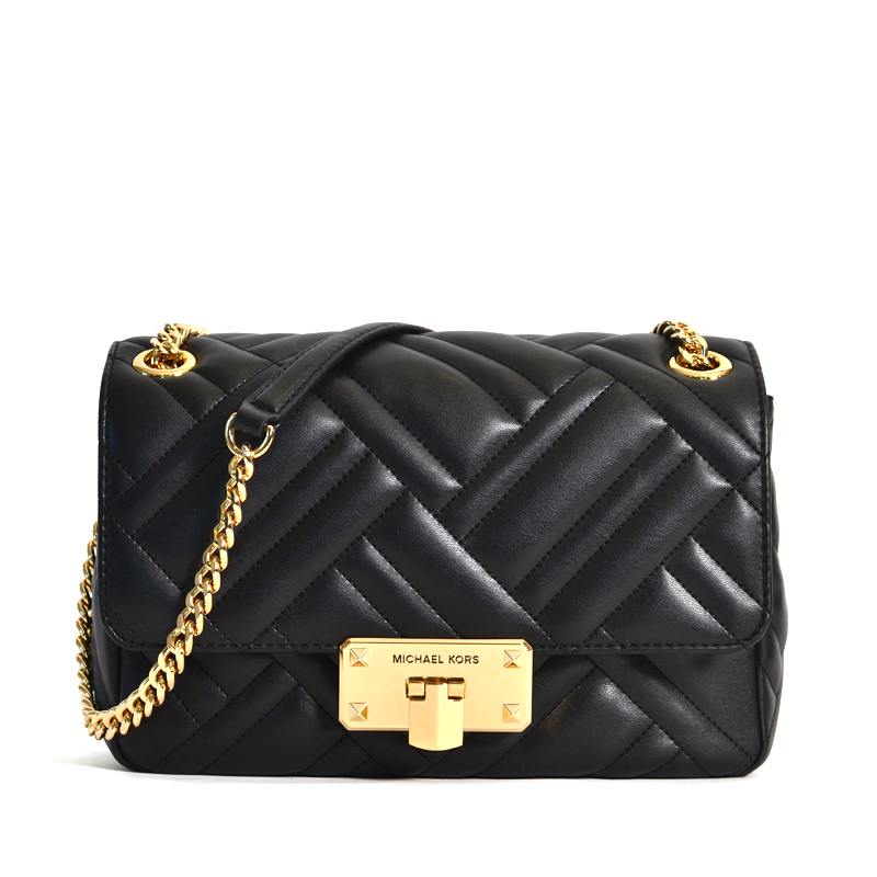 Michael Kors Peyton Medium Shoulder Flap Gold Black - Averand