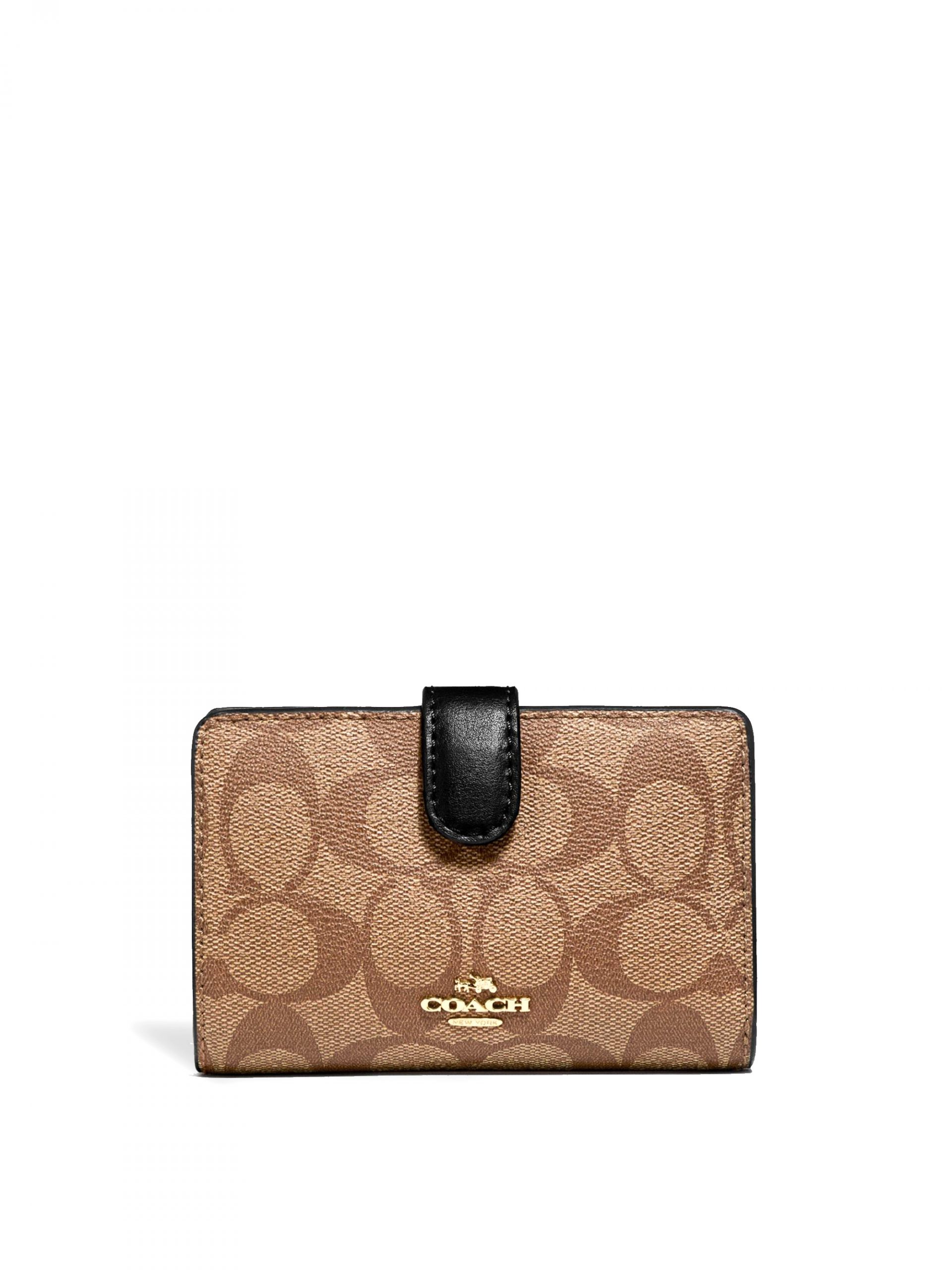 Coach Medium Corner Zip Wallet Signature Khaki Black - Averand Coach Medium Corner Zip Wallet Signature Khaki Black - Averand