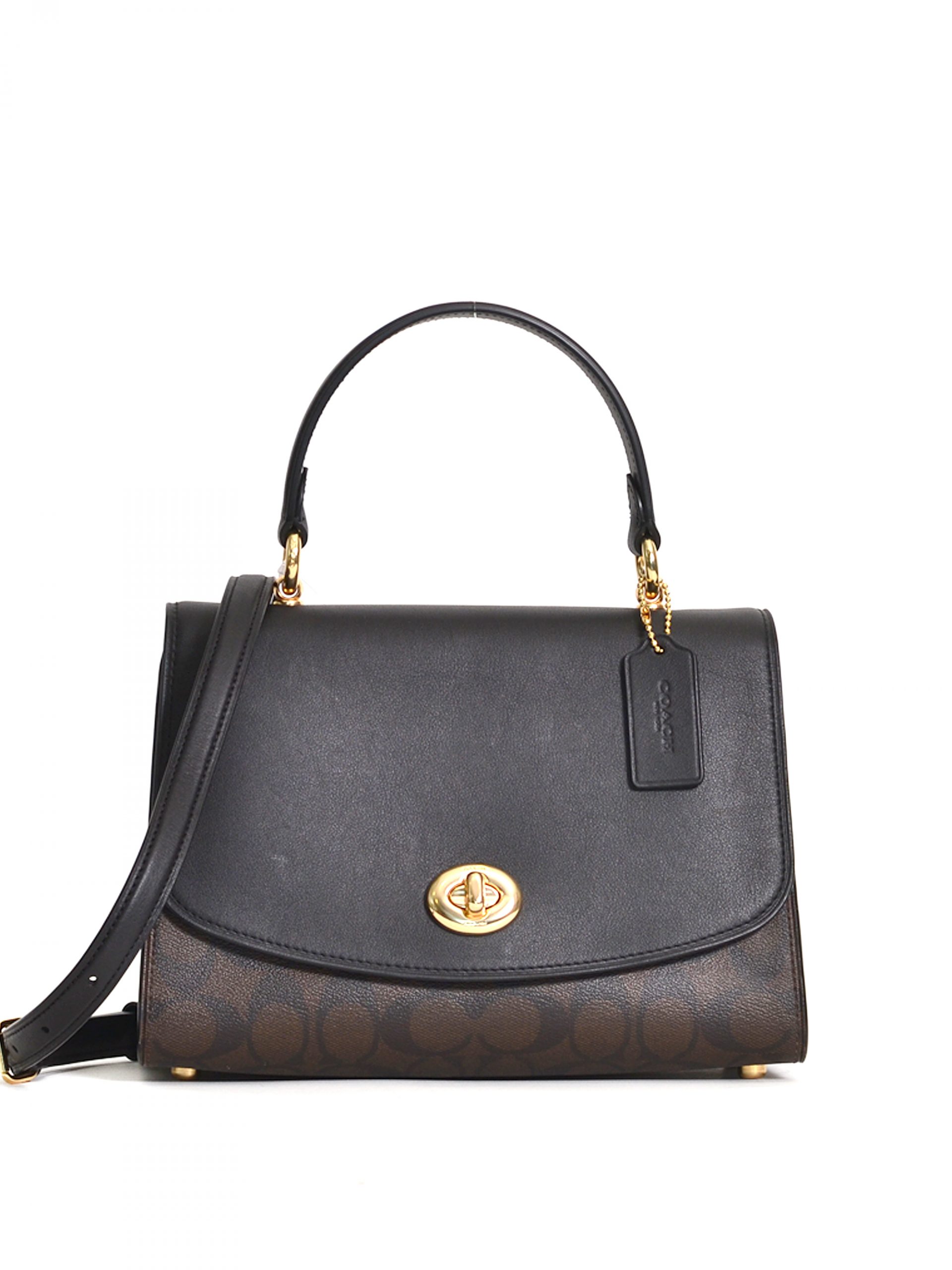 Coach Tilly Top Handle Satchel Signature Brown Black