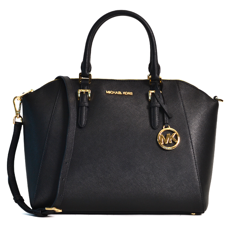 Michael Kors Ciara Large Top Zip Satchel Gold Black - Averand