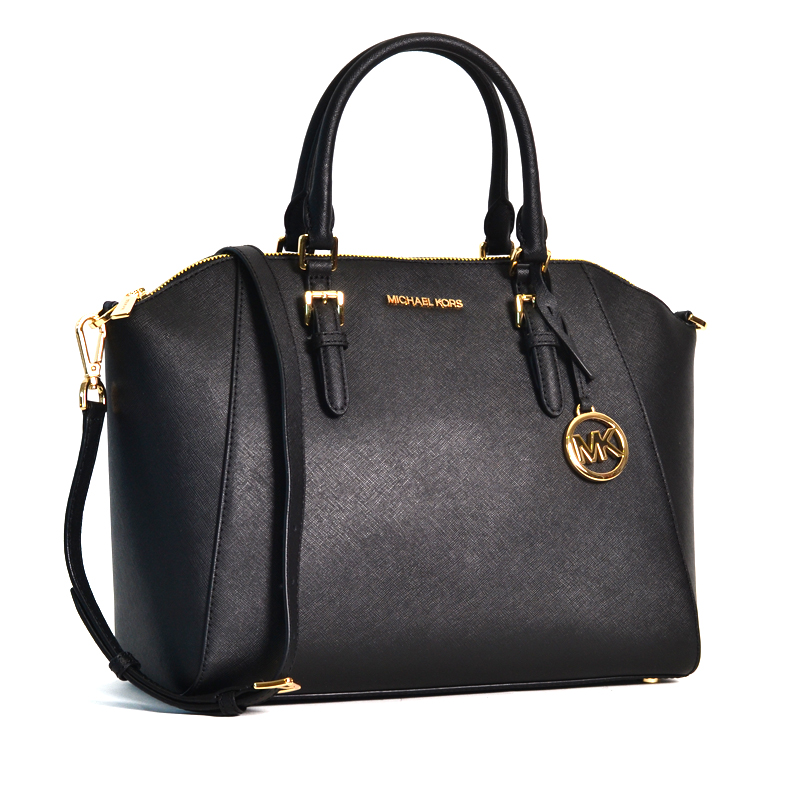 Michael Kors Ciara Large Top Zip Satchel Gold Black - Averand