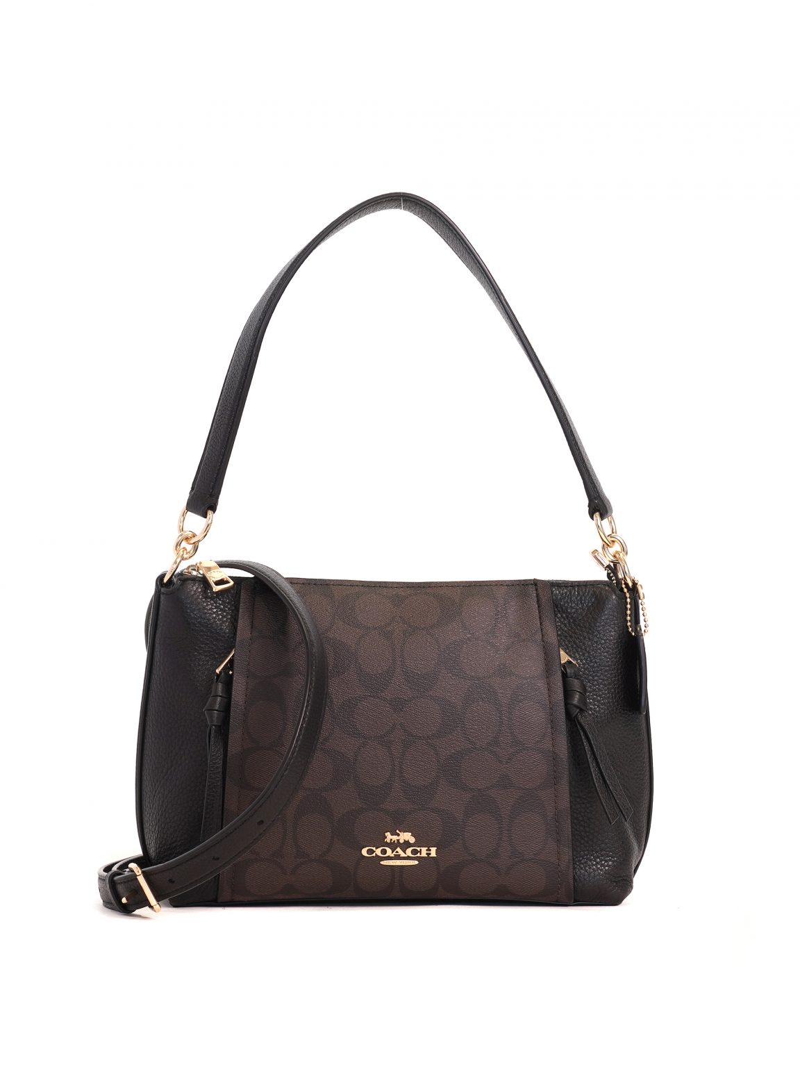 Coach Small Marlon Shoulder Bag Signature Brown Black - Averand