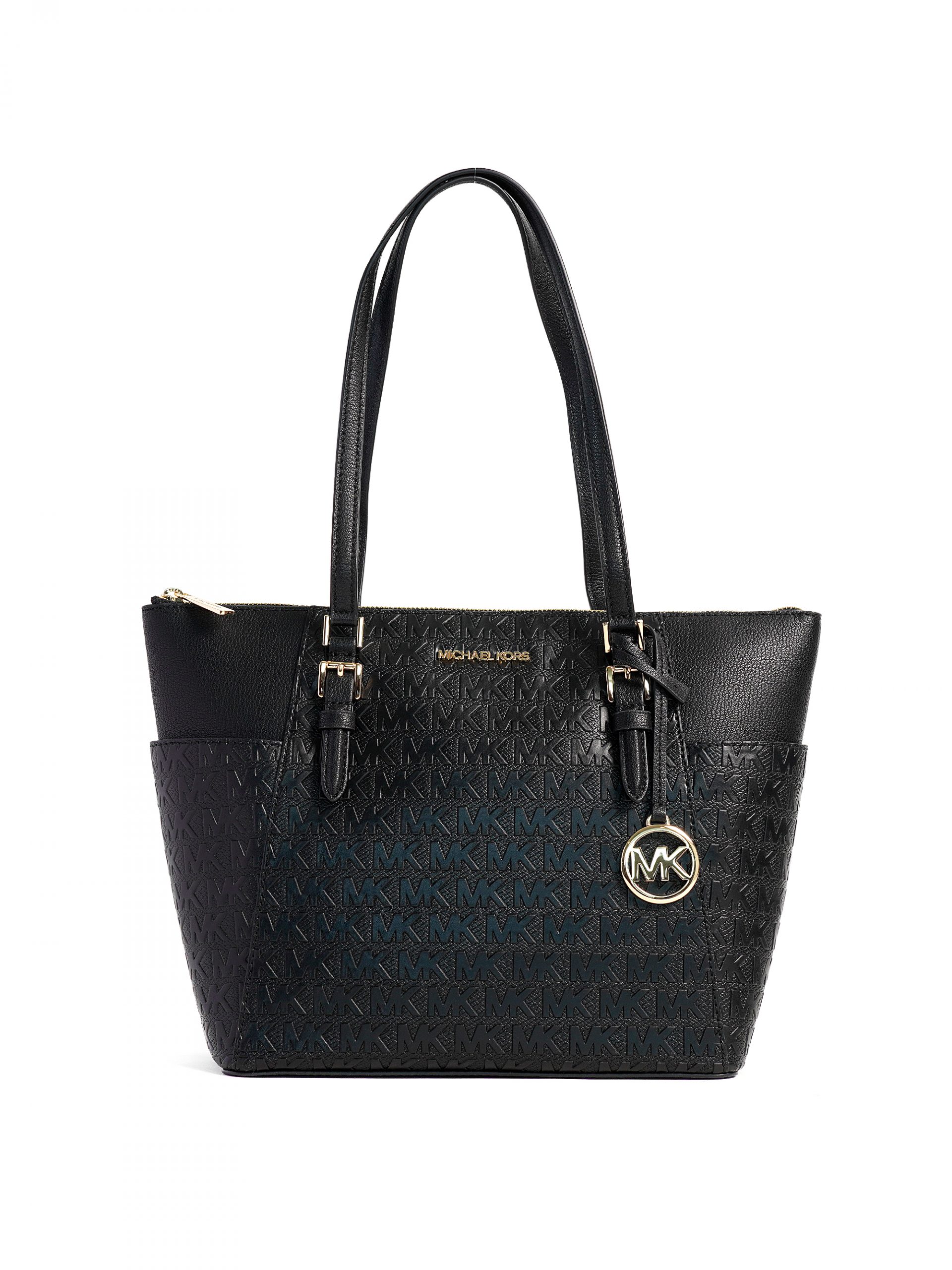 Michael Kors Charlotte Large Top Zip Tote Embossed Black - Averand